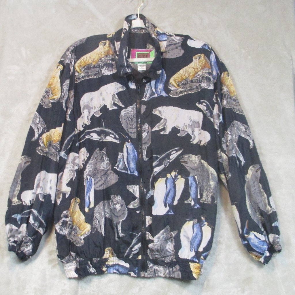 Vintage Gti Exclusive 100% Silk Bomber Jacket Womens Animal Print Size Xl